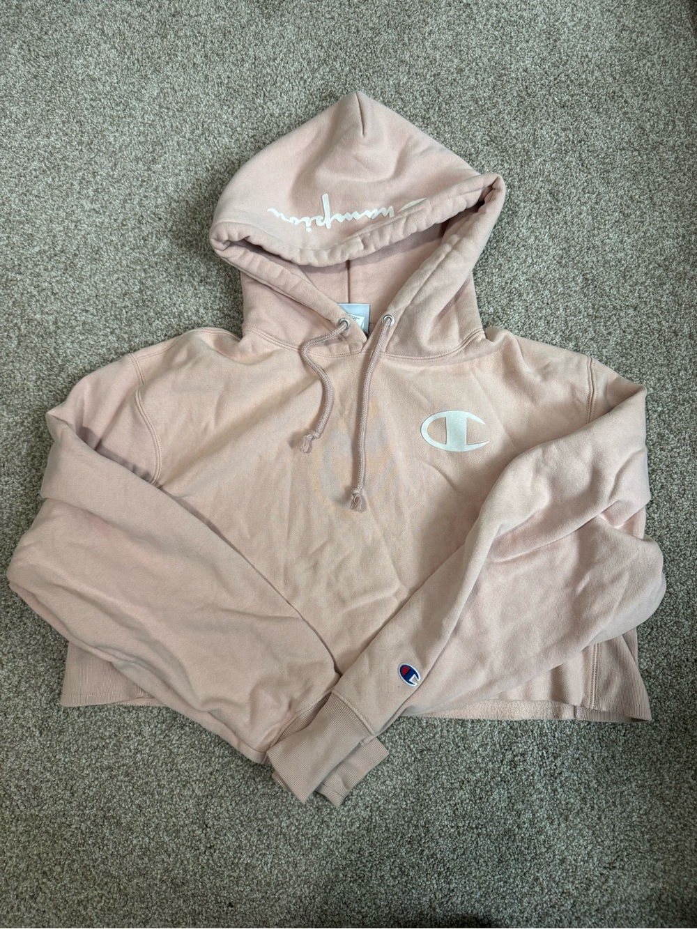 Champion Pink Cropped Pullover Hoodie